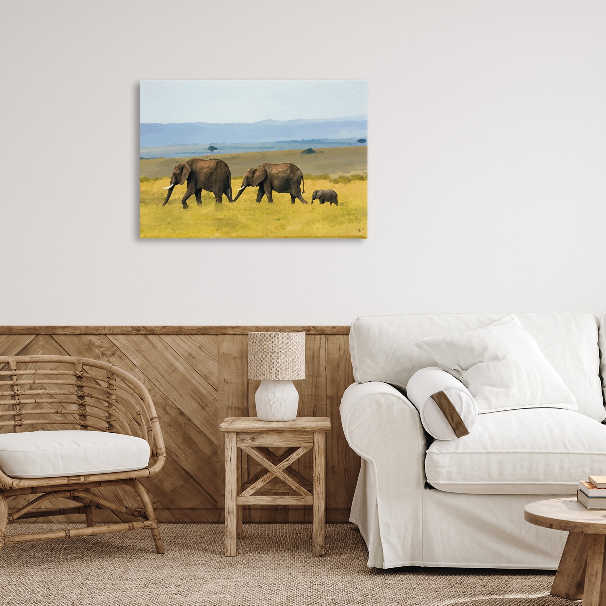 Stupell Industries Elephants In The Grassland Canvas Wall Art, design by Renel Peters