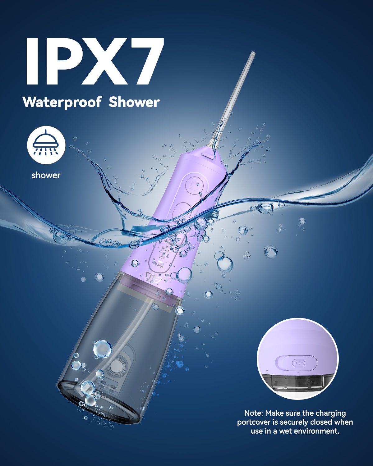 JTF Irrigador Dental Inalámbrico Limpiador Dental con 9 Puntas, Modo DIY, Tanque de 300ml, IPX7 Impermeable, Recargable Portátil para Hogar y Viajes, Púrpura 4
