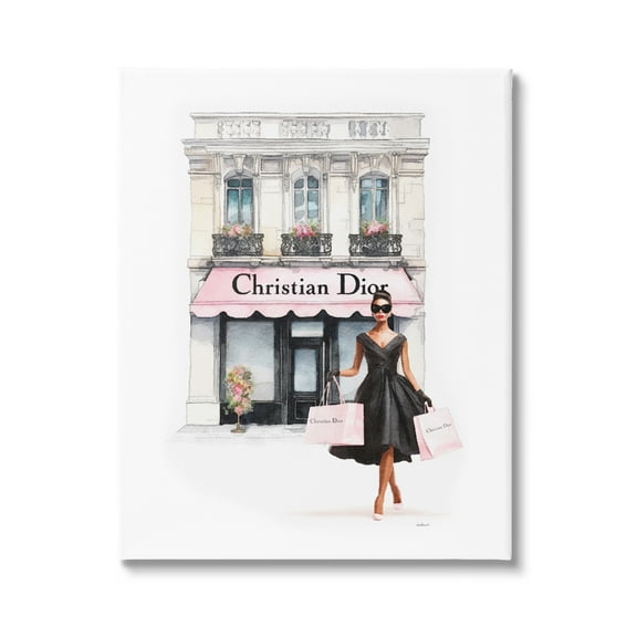 Stupell Industries Woman & Fashion Shop Town & City Painting Gallery Wrapped Canvas Art Print Wall Art, 16 x 20