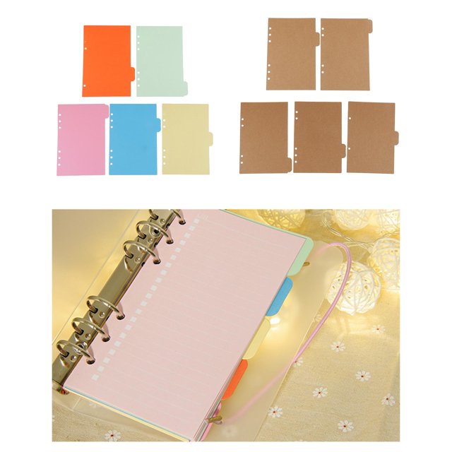 10 Uds. de 6 anillas A5, insertos de carpeta de papel con pestañas para carpetas, de oficina BLESIY Cuaderno de papel con pestañas