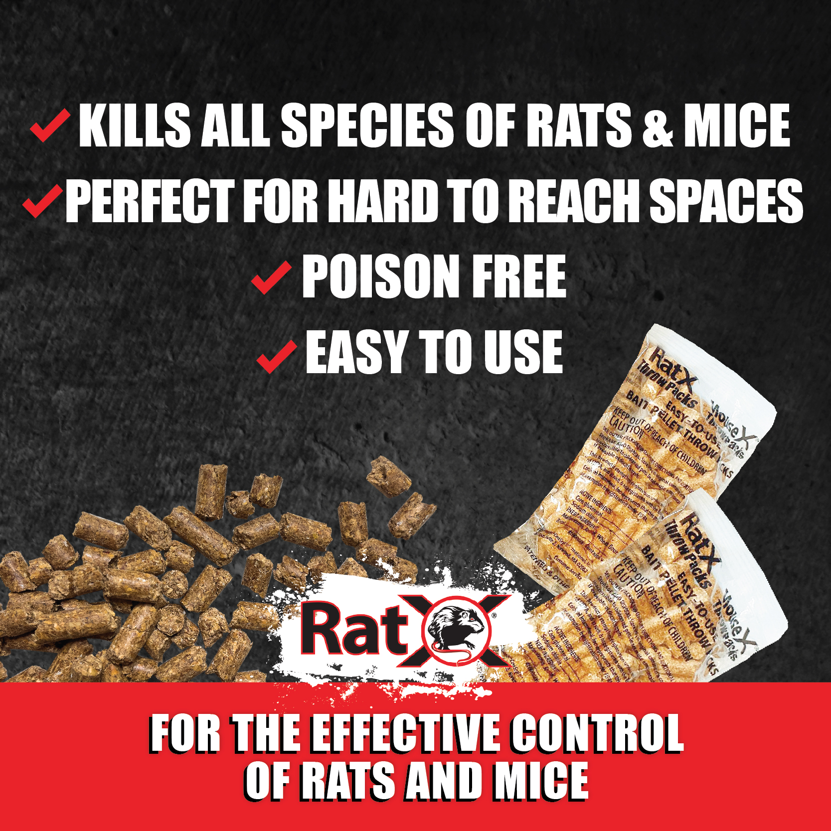 EcoClear RatX Throw Packs Bait Pellets for Rats & Mice, Biodegradable, Pack of 6 - 12 oz