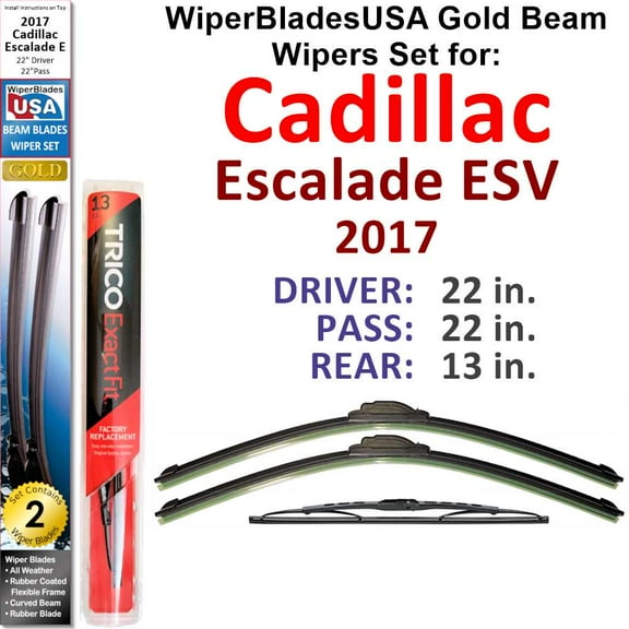 2017 Cadillac Escalade ESV Beam Wiper Blades Wipers WBUSA (Set of 3) w/Rear Wiper