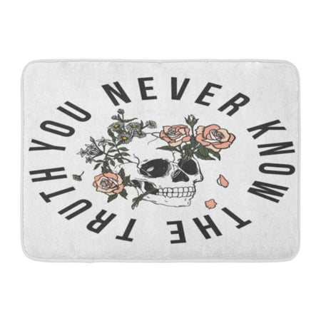 Awesome Rose - GODPOK Awesome Slogan Skull and Roses with Embroidery Graphic Tee and Printed Funny Boy Rug Doormat Bath Mat 23.6x15.7 inch