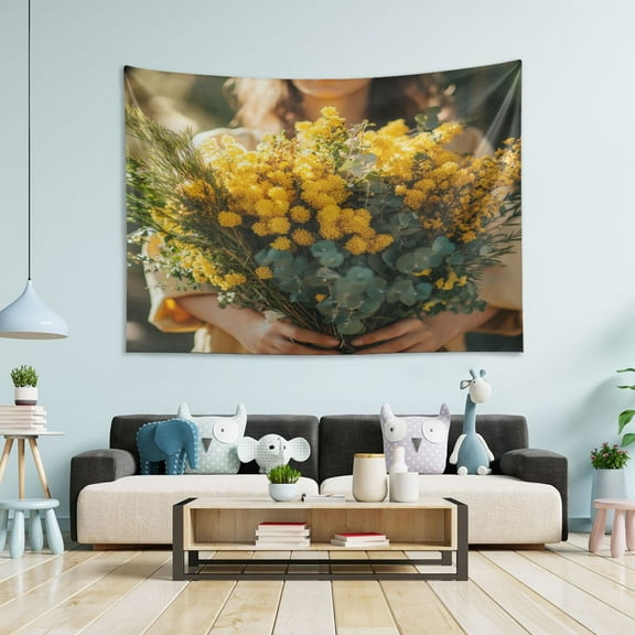 WOBOGO Hold Yellow Flower Tapestry 60×40in Home Living Room Bedroom Wall Hanging Ornaments