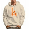 thumbnail image 2 of Men's 100% Cotton Orange LA Design Hoodie 330g Thick Pocket Sweatshirt, 2 of 16