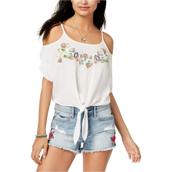 Polly Esther Juniors Embroidered Cold Shoulder Top White XL