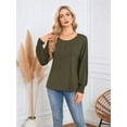 thumbnail image 3 of Long Sleeve Shirts Womens Pleated Business Casual Blouses with Smocked Cuffs Green S, 3 of 6