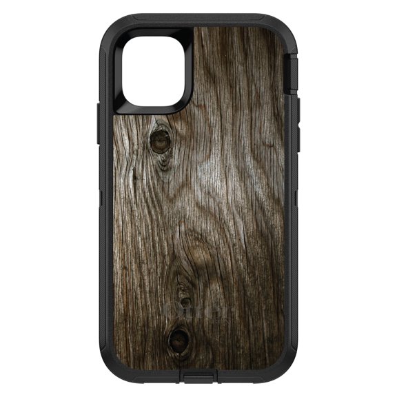 DistinctInk OtterBox Defender Custom Case for Apple iPhone 15 (6.1" Screen) - Printed Wood Grain Image - Tempered Glass Back