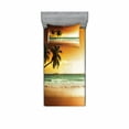 thumbnail image 2 of Tropical Bedding Set with Sheet & Covers, Palm Trees over Wavy Ocean Sandy Beach and Dramatic Sky Exotic Vacation, Printed Bedroom Decor 2 Shams, 4 Sizes, Amber Green White, by Ambesonne, 2 of 3