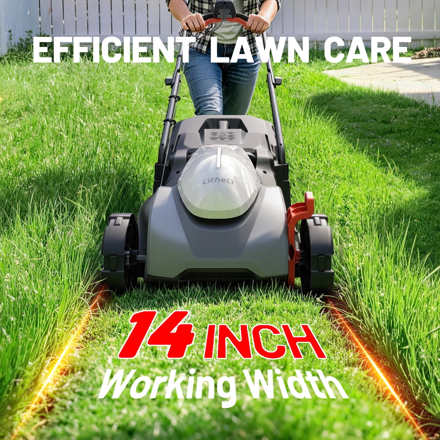 Litheli 20V Cordless Electric Lawn Mower, 14-Inch, Brushless Motor, 5-Position Height Adjustment, with 5.0Ah Battery, for Lawns & Gardens