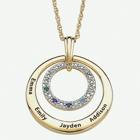 - Family Jewelry Personalized Mother's Birthstone and Diamond Accent 14kt Gold -Tone Name Circle Pendant, 20