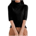 thumbnail image 5 of Fartey Women's Short Sleeve Sweater Fashion Textured Sweaters Soft Lightweight Mock Neck Knit Pullover Sweater Solid Color Thin Jumper Tops Black L, 5 of 6