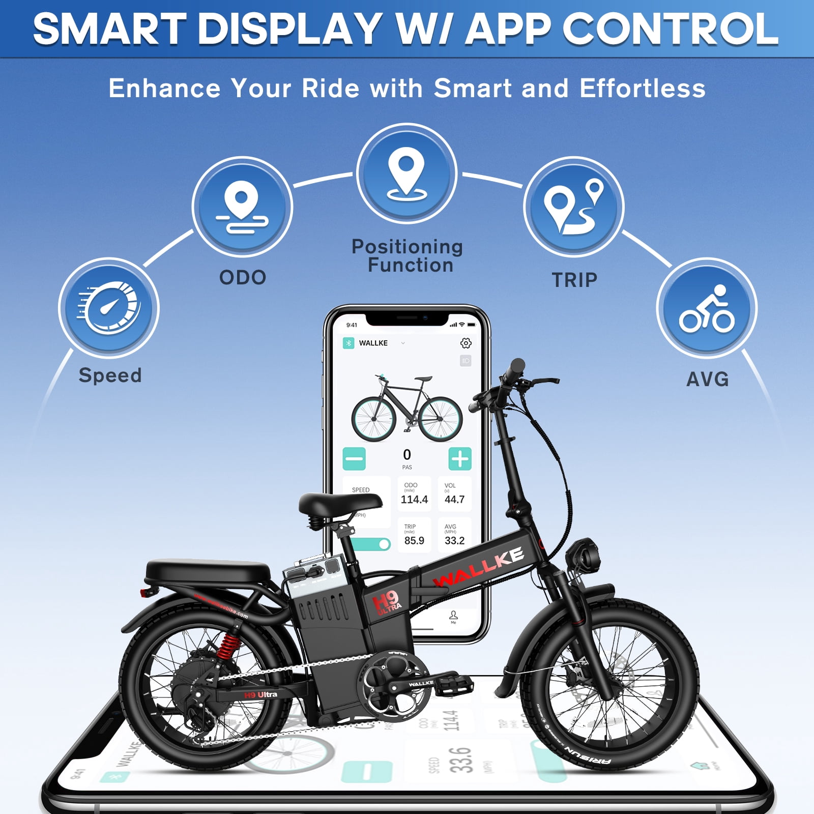 W WALLKE H9 Ultra 4000W Electric Bike for Adults, 37MPH Ebike, 48V 55Ah Portable Power Station Battery, Torque Sensor, 20" Puncture-Proof Fat Tire
