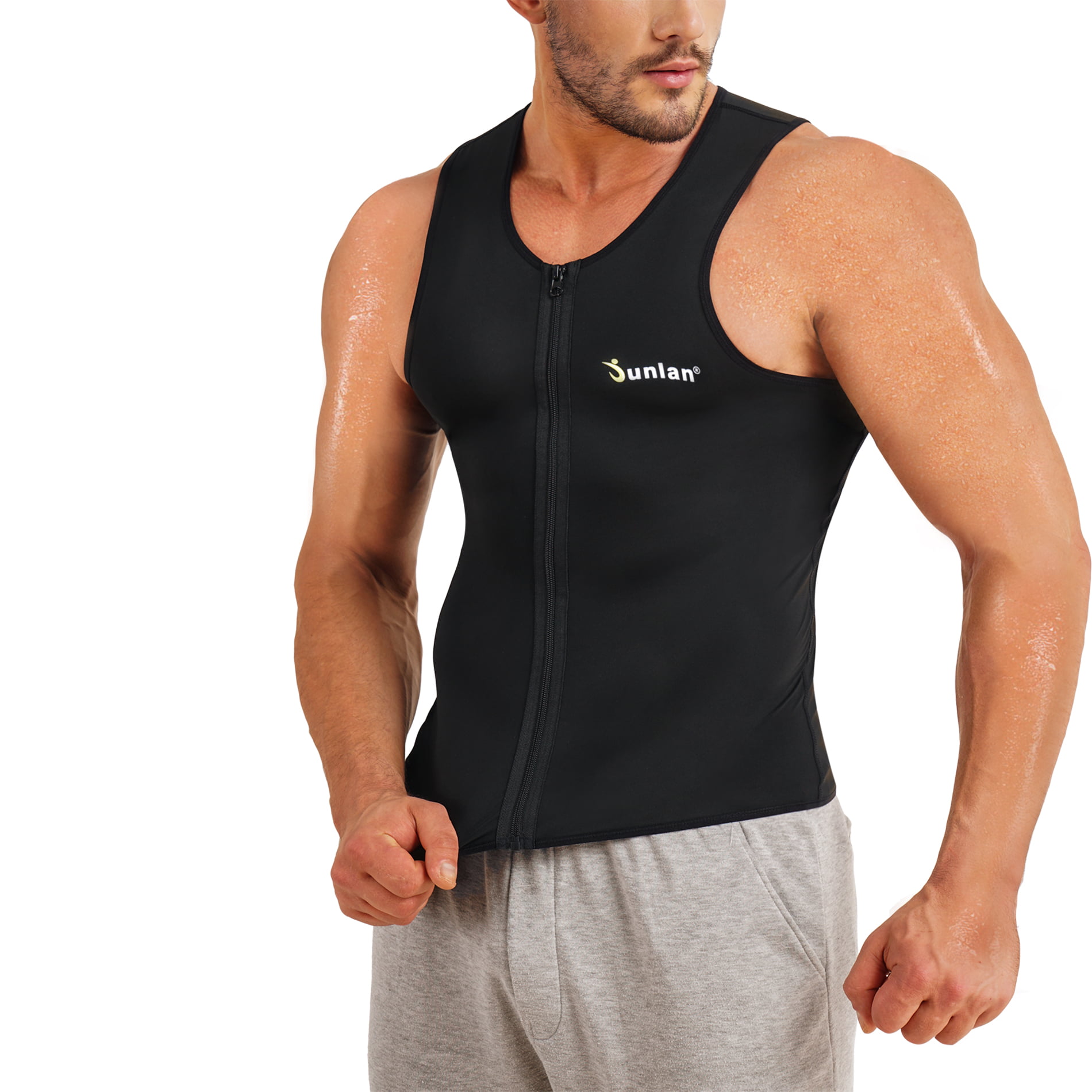 Junlan Sauna Vest for Men Waist Trainer Sweat Vest with Zipper Heat Trapping Vest Sauna Suit sweat tank top for Men 