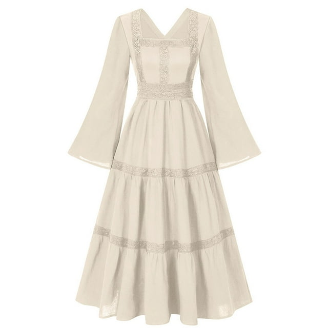 Lovzfmll Robe Décontractée Mode Femme Manches Longues Médiévale Taille Beige, P