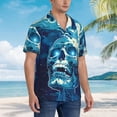 thumbnail image 3 of Fotbe Abstract Blue Skull Camisa Hawaiana para Hombre Unisex – Camisa Casual de Verano con Botones de Manga Corta de Algodón y Lino,X-Large, 3 of 7