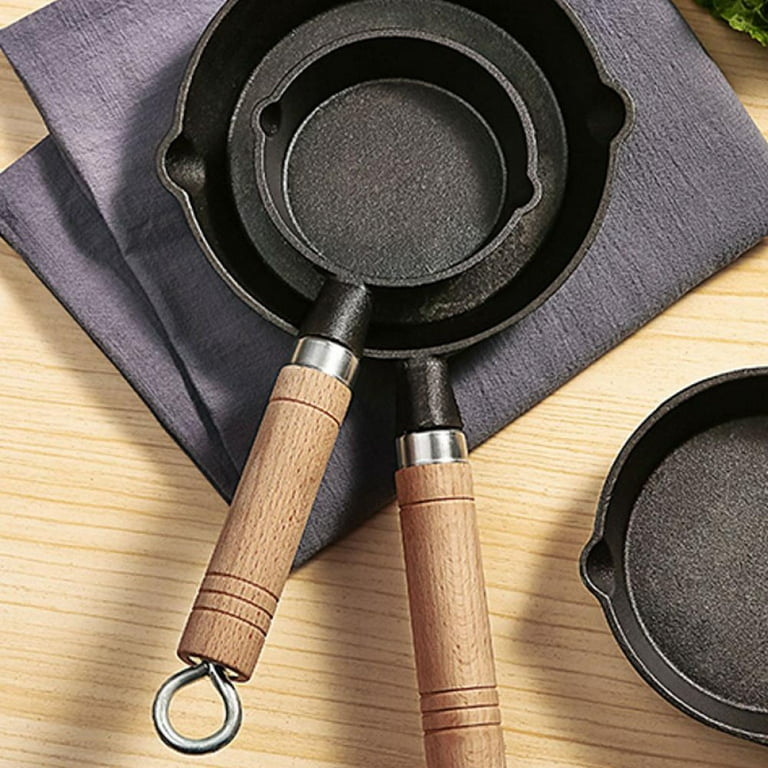 Healthy Choices Cast Iron Skillet, 10.5 with Detachable Wooden Handle,  Iron Skillet for Camping, Small Cast Iron Pan, Dishwasher Safe, Indoor and