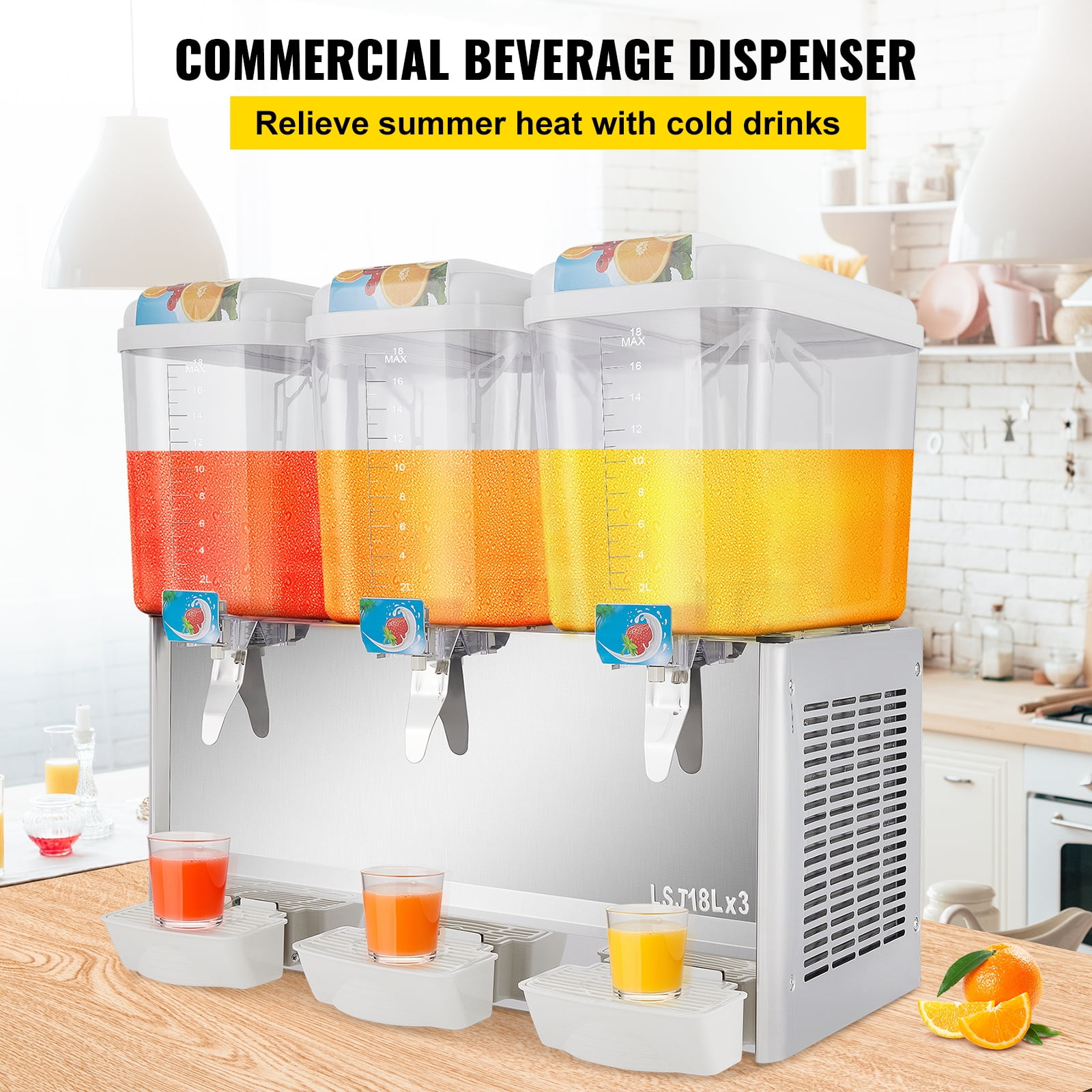 Bentism Commercial Beverage Dispenser, 20.4 qt 18L 3 Tanks Ice Tea Drink Machine, 680W 304 Stainless Steel Juice Dispenser with 41-53.6 Thermostat