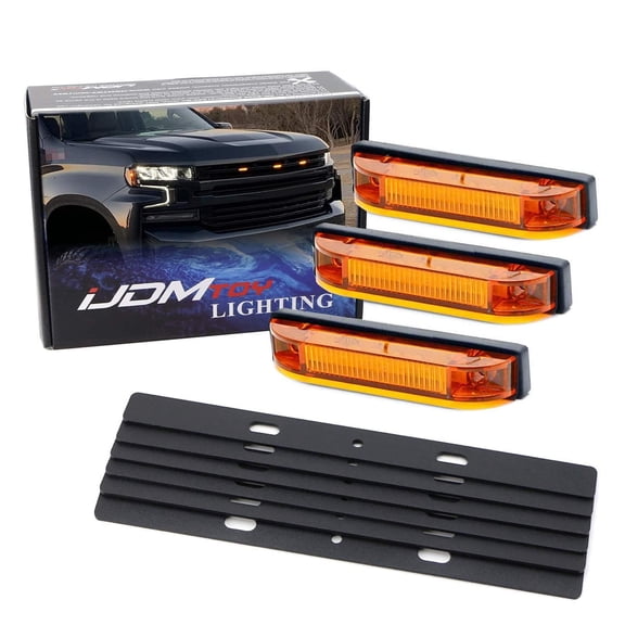 3pc Super Bright Amber Full LED Center Grille Running/Position Lights w/Mounting Brackets, For 2019/2020-up Chevrolet Silverado 1500 2500HD 3500HD (Amber Lens)