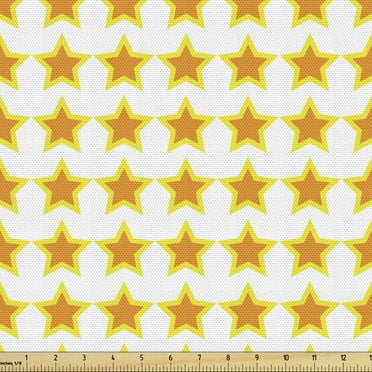 Abstract Fabric by the Yard, Party Stars Summer Playroom Sky Xmas Celebration Elements, Decorative Upholstery Fabric for Sofas and Home Accents, Yellow and Burnt Orange by Ambesonne