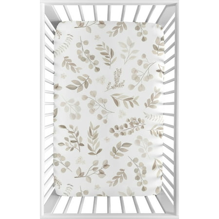 UPC: 0846480085492 | Boho Botanical Leaf Linen Fitted Mini Crib Sheet by Sweet Jojo Designs