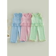thumbnail image 3 of Loicainy Baby Toddler Girl 2PCS Summer Clothes Set 6 12 18 24 Months 2T 3T 4T Sleeveless Ruffle Trim Tank Tops Trousers Striped Outfits, 3 of 9