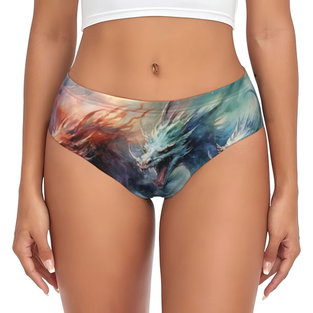 Balery Ink Style Wave Dragon Ropa Interior de Algodón para Mujer con Dibujo – Braguitas Cómodas y Elásticas, Estilo Clásico-4X-Large