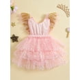 thumbnail image 3 of Musuos Baby Girl Summer Romper Dress 3M 6M 12M 18M 24M Sleeveless Scoop Neck Star Moon Print Tulle Hem Bodysuit, 3 of 9