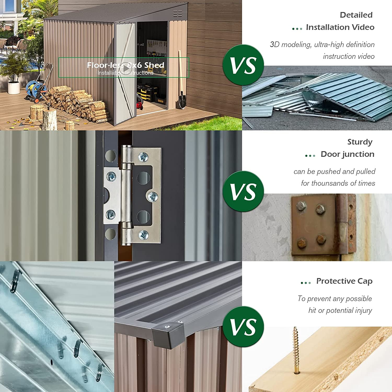 YODOLLA 8' x 6' Outdoor Storage Side Shed Metal Attached Lean-to Shed Galvanized Storage Building for Backyard in Brown