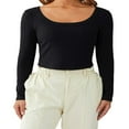 thumbnail image 1 of Femmes Crop Tops Couleur Unie Col Rond Manches Longues T-Shirt, 1 of 6