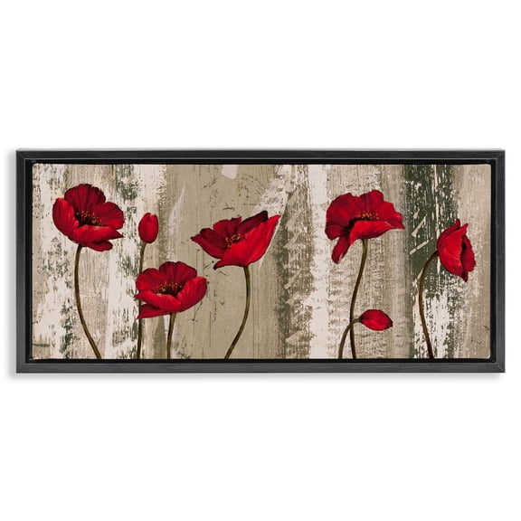 Stupell Industries Red Anemones on Tan Plants & Flowers Painting Black Floater Framed Canvas Art Print Wall Art, 25 x 11
