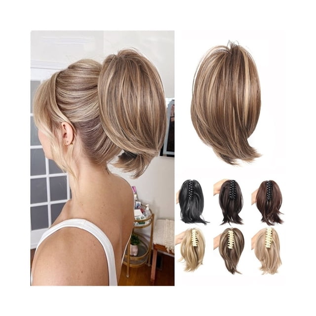 Extensions de Cheveux en Queue de Cheval avec Pince à Griffes Synthétiques Chignon Droit