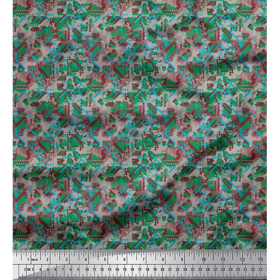 Soimoi Moss Georgette Fabric Check & Geometric Print Fabric by the Yard 42 Inch Wide