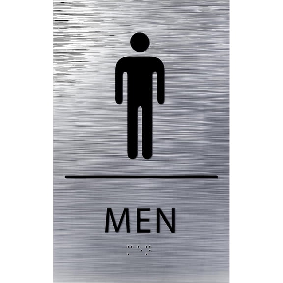 ADA CENTRAL SIGNS - 6"X9" Mens Restroom Sign - ADA Compliant Tactile Graphics Grade 2 Braille Text Acrylic Wall Signs - Bathroom Door Placard Double Sided Tape Rest Room Sign for Business Apartment