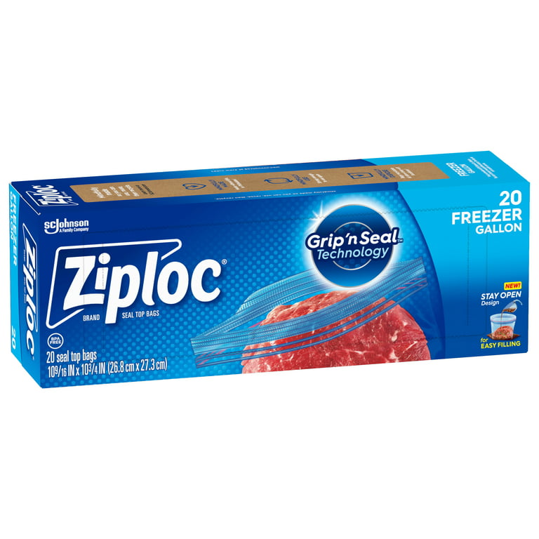 Ziploc® Brand Freezer Bags with New Stay Open Design, Gallon, 20, Patented  Stand-up Bottom, Easy to Fill Freezer Bag, Unloc a Free Set of Hands in the  Kitchen, Microwave Safe, BPA Free 
