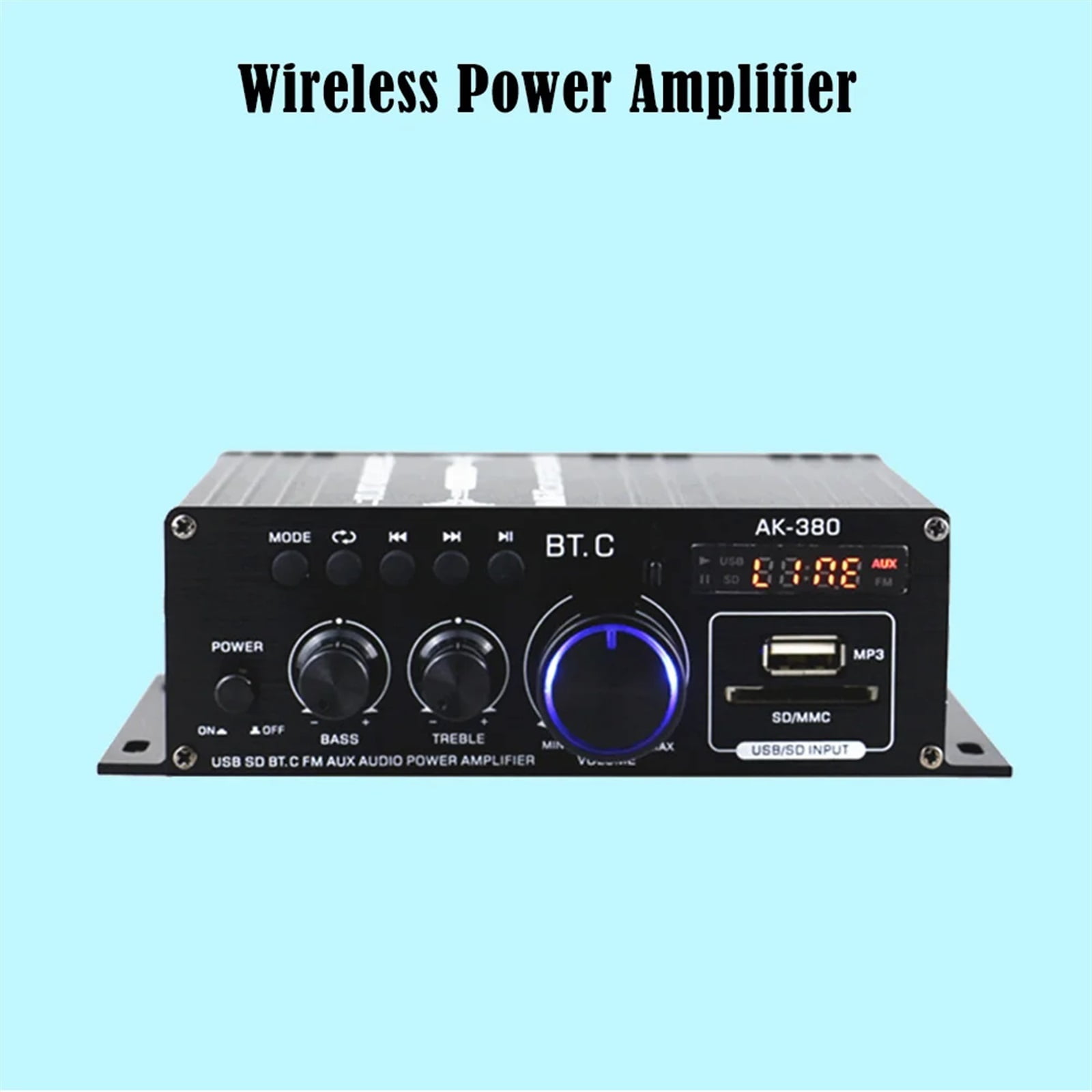 AK380 Bluetooth-Compatible Amplifier 2 Channel Subwoofer Amplifier HIFI Bass 40W+40W Music Player USB AUX for Home Car ,Low Profile Design