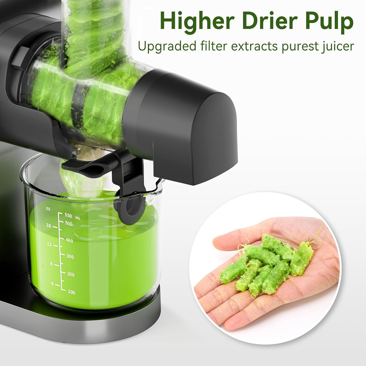 Cold Press Juicer, Slow Masticating Juicer with Soft & Hard Modes for Fruit and Vegetable  Extraction