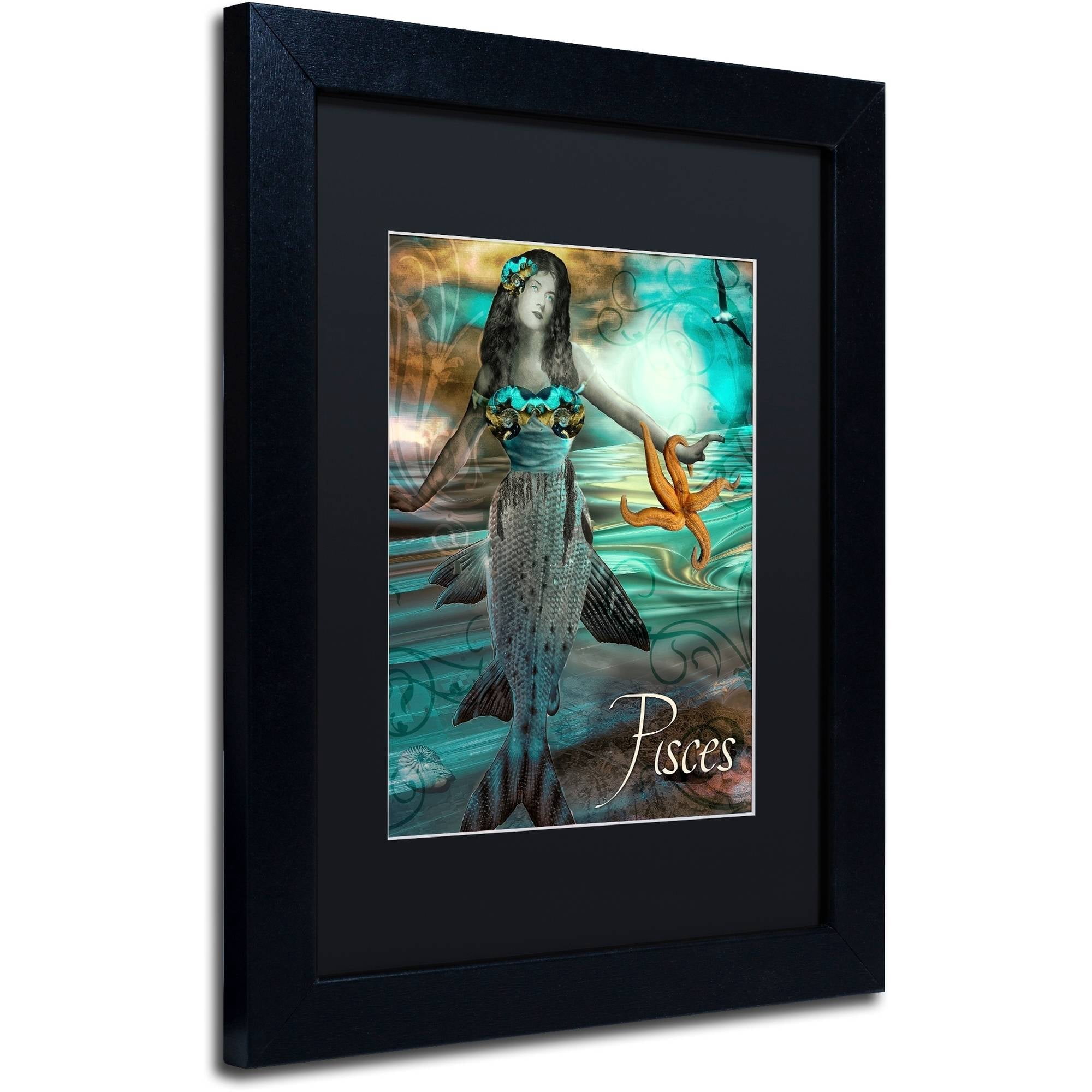 Trademark Fine Art "Art Nouveau Zodiac Pisces" Canvas Art by Color Bakery Black Matte, Black Frame