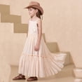 thumbnail image 5 of Girls Spaghetti Strap Maxi Dress Tiered Ruffle Chiffon Flowy Sundress for Kids Beige 6-7 Years, 5 of 8