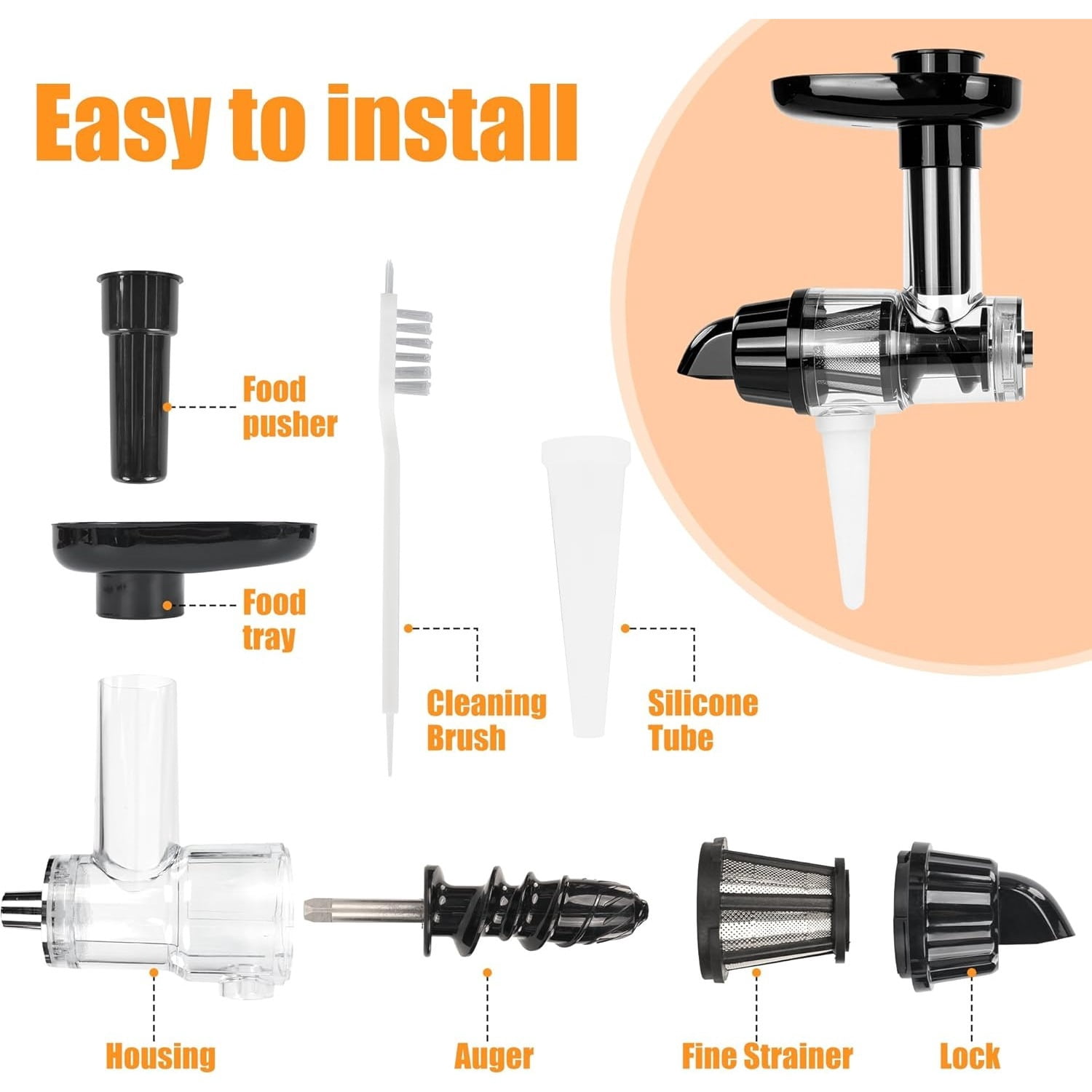 Masticating Juicer Attachment Compatible with KitchenAid Stand Mixers, Cold Press Juicer Accessory with Clean Brush, High Juice Yield