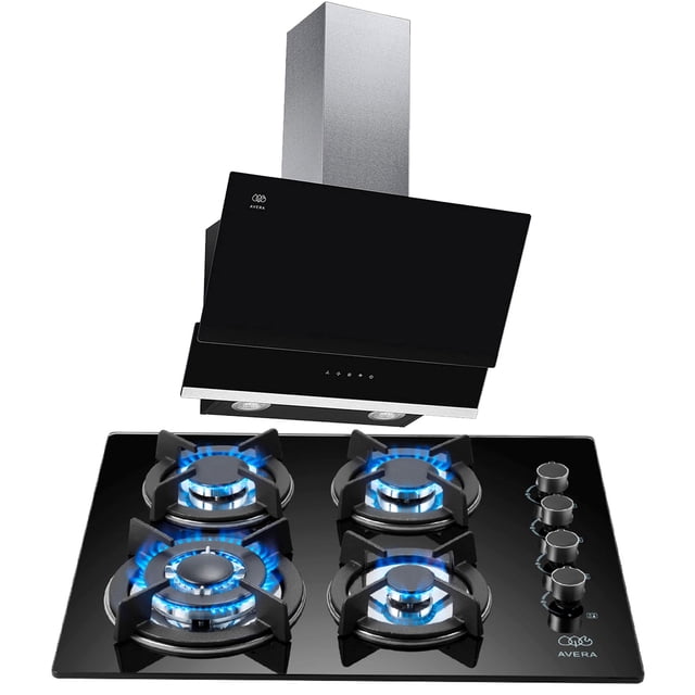 Combo Parrilla a Gas 4 Quemadores AVERA VT4 Campana de Pared 60 cm CEA60C