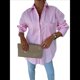 thumbnail image 1 of Camisas de Rayas con Botones para Mujer, Blusas Informales de Larga con Cuello para Oficina, Trabajo, Rosa XXL, 1 of 7