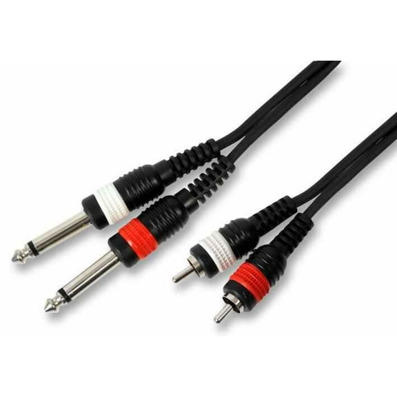 PULSE 2x 6.35mm (1/4") Mono Jack to 2x Phono (RCA) Plug to Plug Lead, 0.5m Black