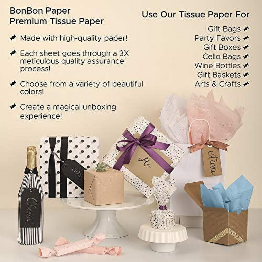 BonBon Paper Black and White Tissue Paper | 36 Sheets of Premium Tissue Paper for Gift Wrapping and Gift Bags | Assorted Black and White Bundle with Polka Dots and Stripes | Size 20?x30?