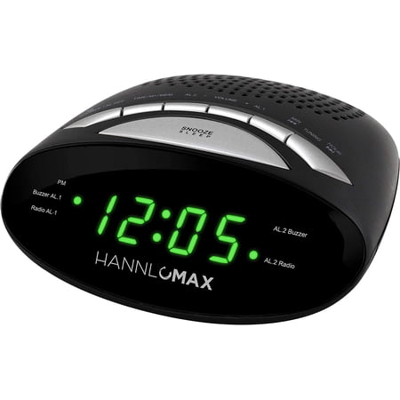 HX-116CR Alarm Clock Radio, PLL AM/FM Dual Alarm, 0.6 Green LED Display (Black)