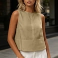thumbnail image 6 of aohooy Cotton Linen Tank Tops for Women Summer Casual Sleeveless Cropped Shirt Blouses Boat Neck Beach Boho Vacation Vest 2026 Khaki,XL, 6 of 9
