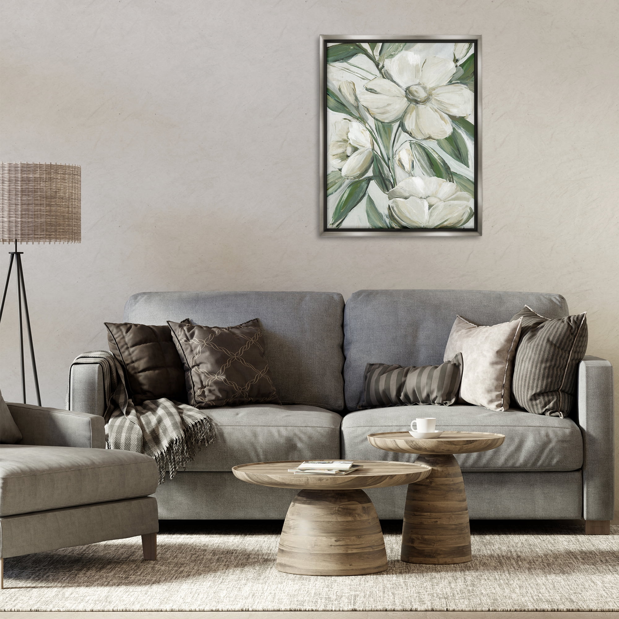 Stupell Industries Dogwood on Vines Plants & Flowers Painting Gray Floater Framed Canvas Art Print Wall Art, 25 x 31