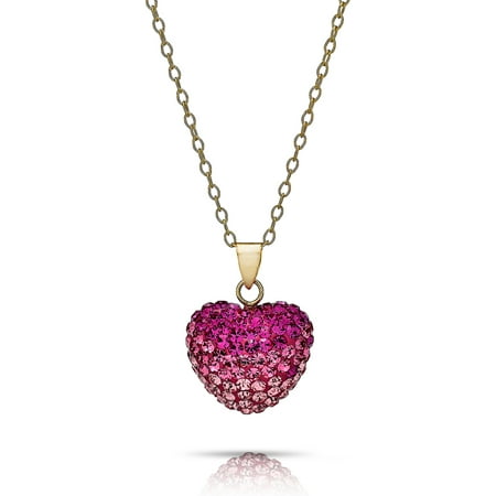 Pori Jewelers 14K Solid Gold Pave Multicolor Shade Rose Crystal Puff Heart Pendant Nk Made Wswarovski Elements