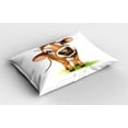 thumbnail image 2 of Ambesonne Cartoon Pillow Sham 2 Pack, Cow with Blue Eyes Grass, 26"x20", Royal Blue and Cinnamon, 2 of 3