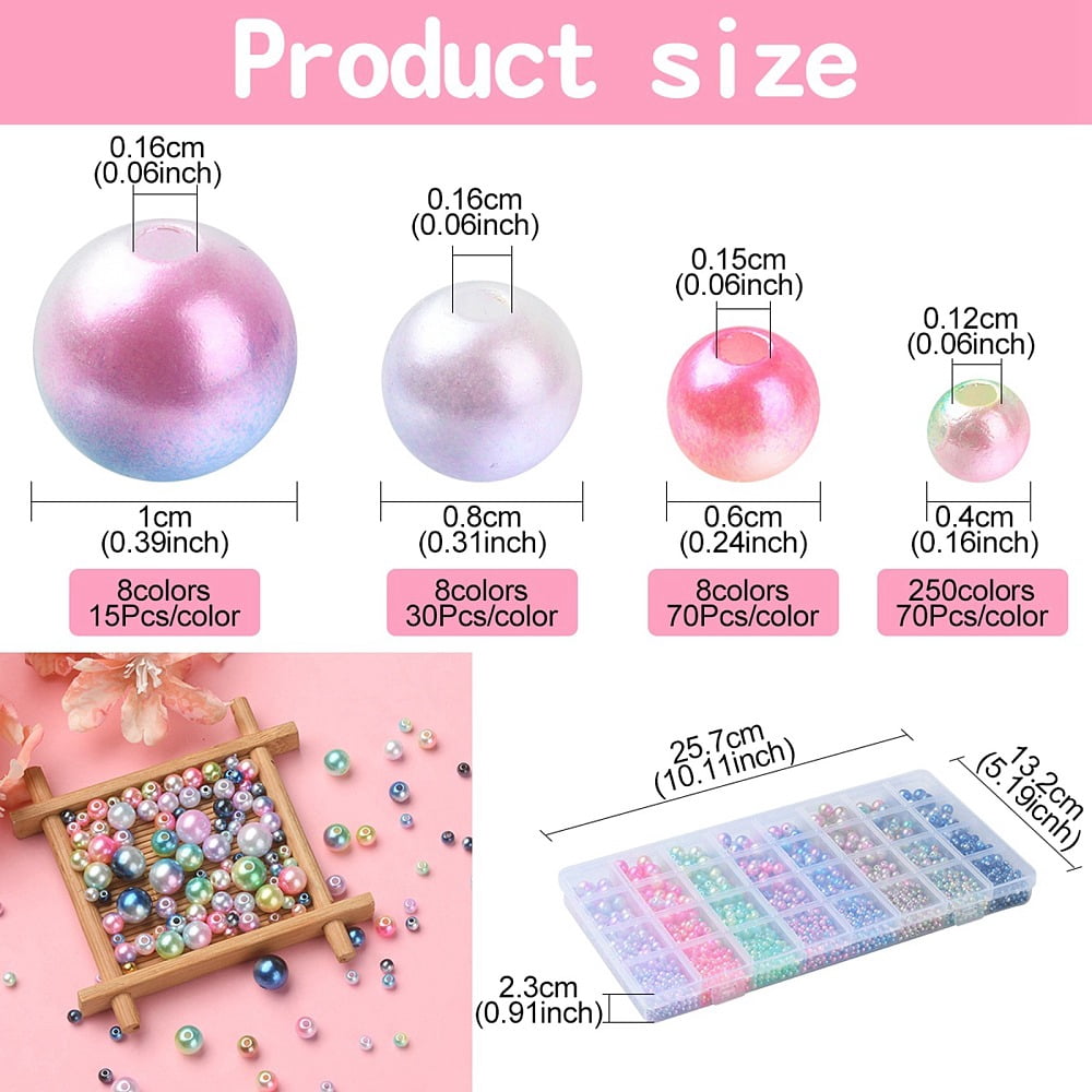 Rainbow ABS Plastic Imitation Pearl Beads Gradient Mermaid Pearl Beads Round Mixed color 4~10x3.5~9mm Hole: 1.2~1.6mm 2920pcs/box ABS Plastic